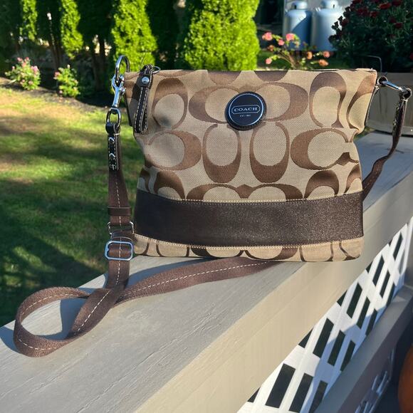 COACH Signature Crossbody, Brown Logo Print - Picture 14 of 16